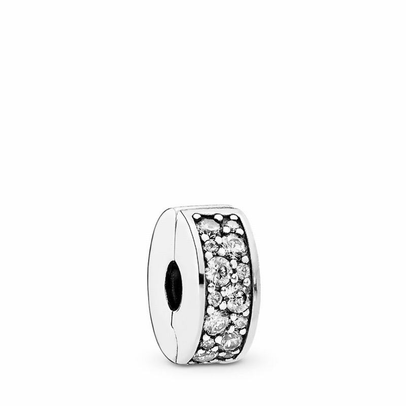 Pandora Clear Pavé Clip Charm Ireland - Sterling Silver/Silicone/Cubic Zirconia - 123597GBV